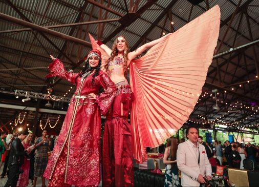 Hala on stilts Marakesh belly dance Berber stiltwalking costume Toronto circus entertainment Scrubs in the city